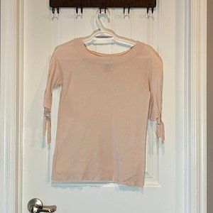 Blush Pink Ribbed 3/4 Tie Sleeve Blouse